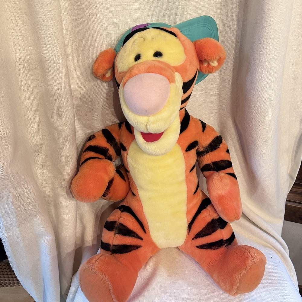 Mattel Talking TIGGER Plush Stuffed Animal 22" Hat 90s Arcotoys Disney VTG